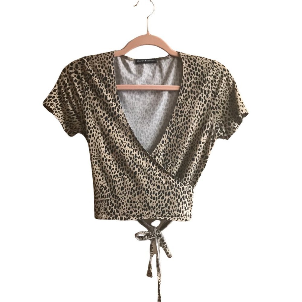 Brandy Melville Wrap Crop Top Leopard Cheetah Animal Print ONE‎ SIZE